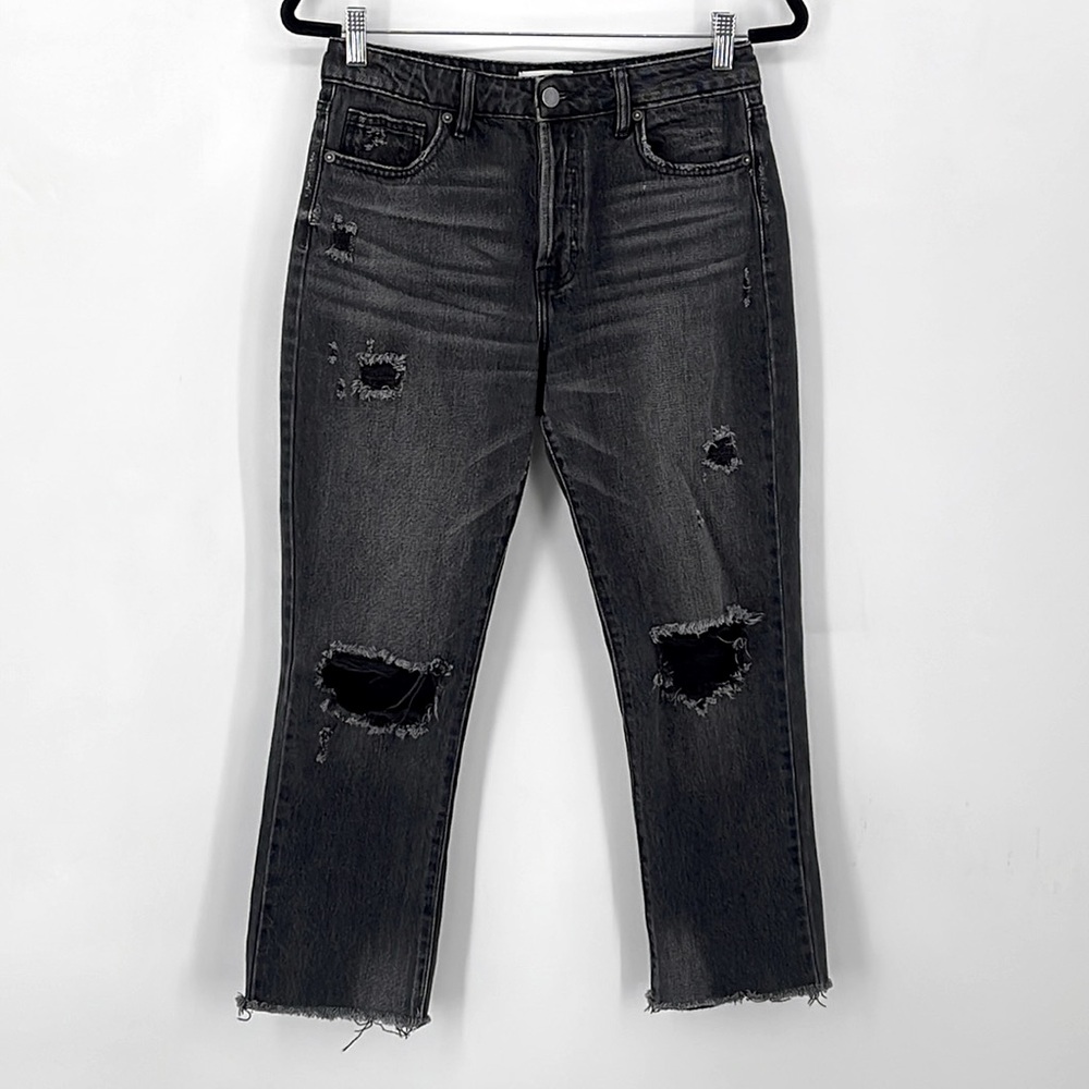 BOHME Distressed Button Fly Jeans Size 27 Straight Cropped Raw Hem